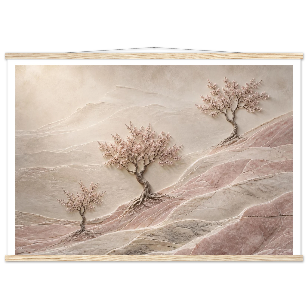 Blossom Terraces, flowers and botanical. Archival fine art poster shown framed.