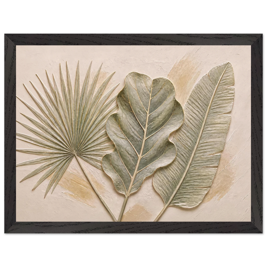 Three Leaves, botanical and nature. Archival framed fine art print shown framed.
