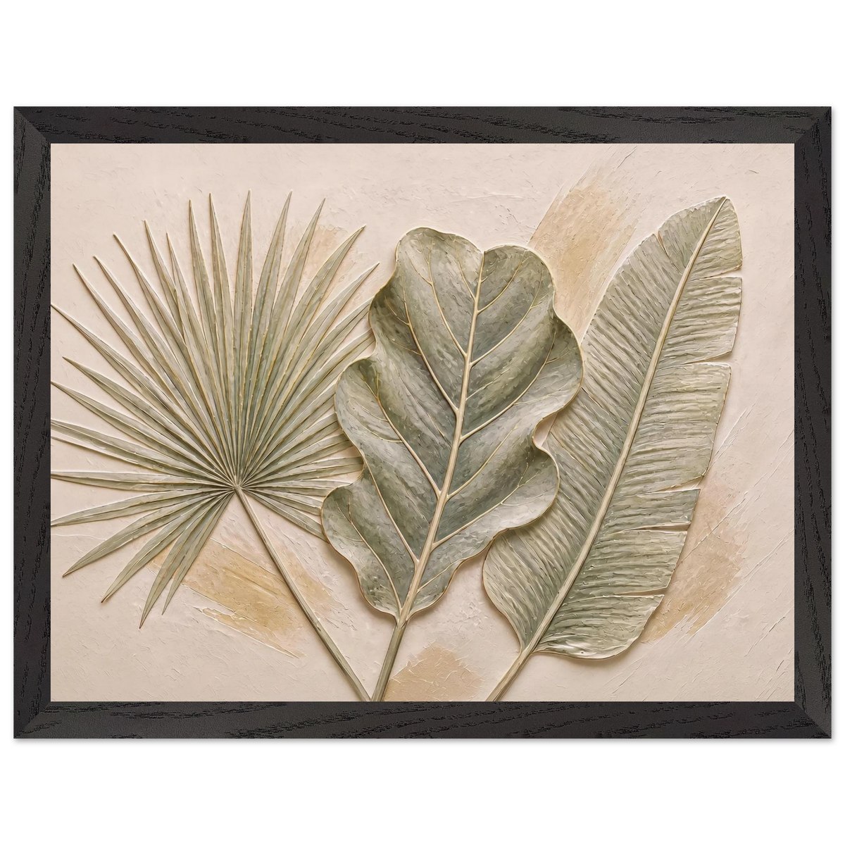 Three Leaves, botanical and nature. Archival framed fine art print shown framed.
