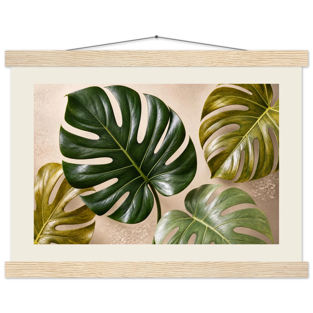 Four Greens: leaves, vivid green and impasto. Fine art poster.