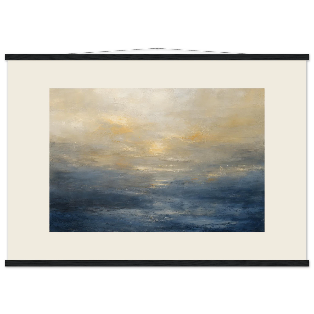 Golden Sea Mist, sea and coastal landscape. Archival fine art poster shown framed.