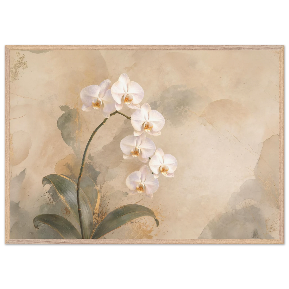 Orchid Luminance: botanical, pale gold and floral art. Framed fine art print by The Light Stays.