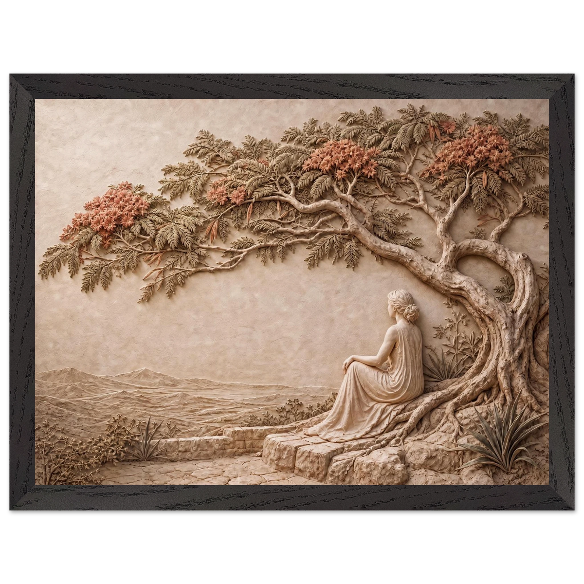 Under the Blossoms: impasto, figure and blossoming canopy. Framed fine art print by The Light Stays.