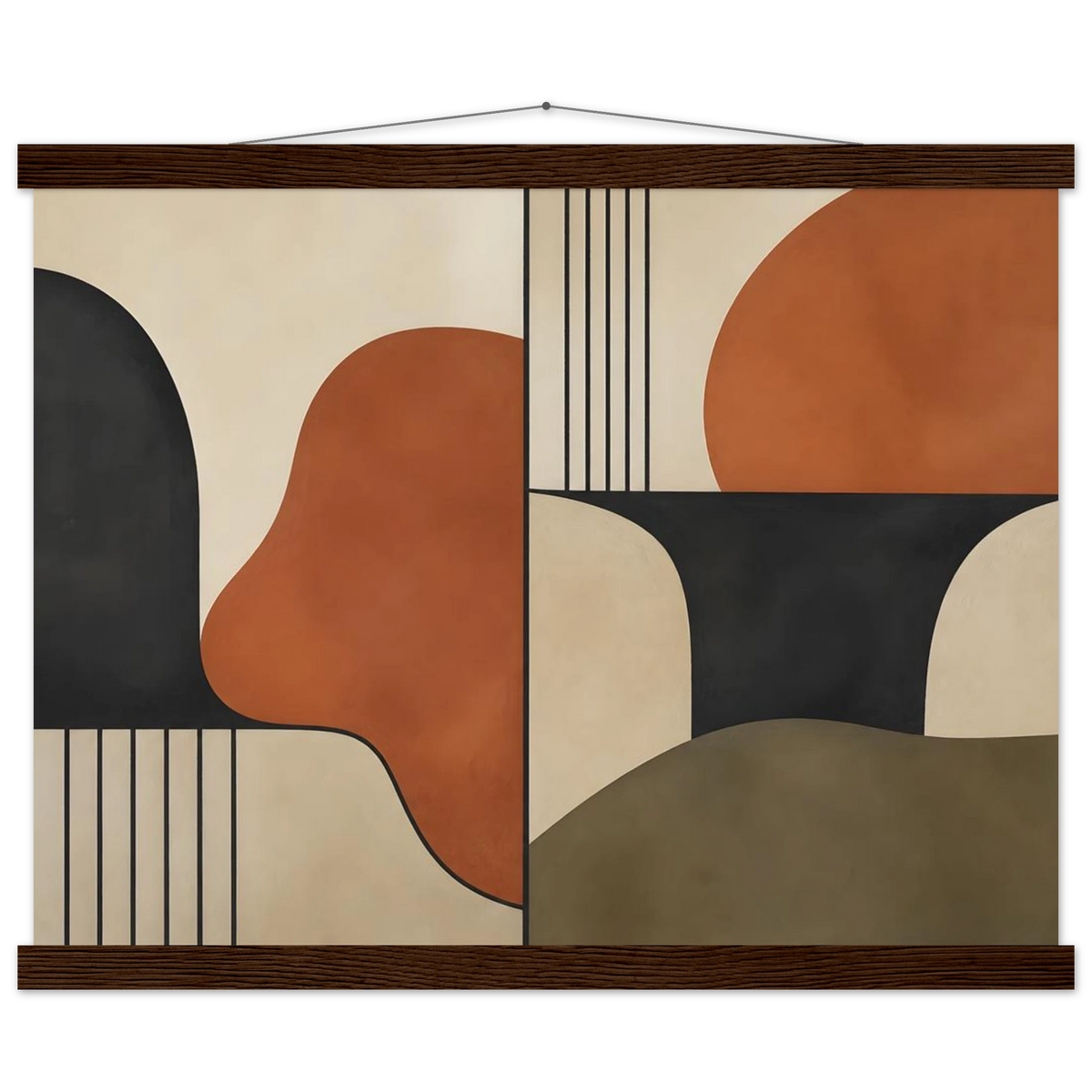 Compass and Clay: geometric abstract, clay and curves. Fine art poster, alternate frame and size.