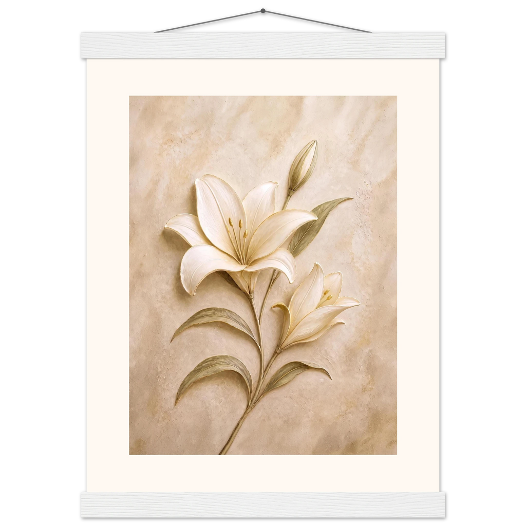 Alabaster Lily: flowers and botanical. Fine art poster, alternate frame and size.