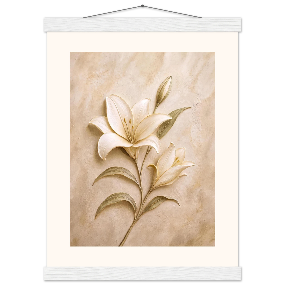 Alabaster Lily: flowers and botanical. Fine art poster, alternate frame and size.