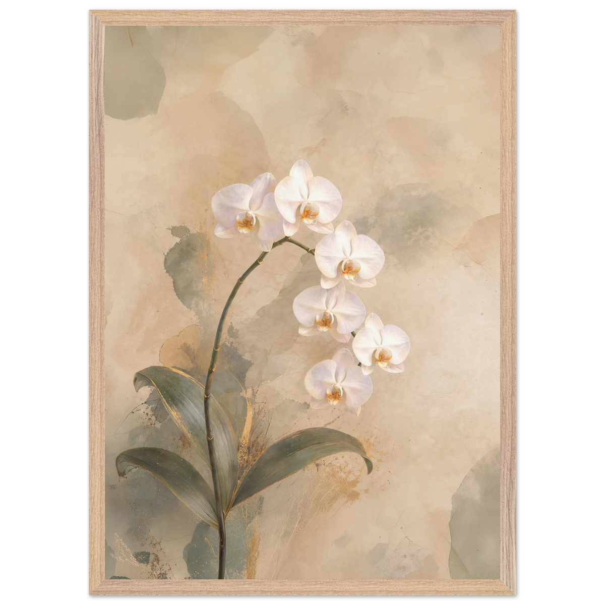 Orchid Luminance: botanical, pale gold and floral art. Framed fine art print by The Light Stays.