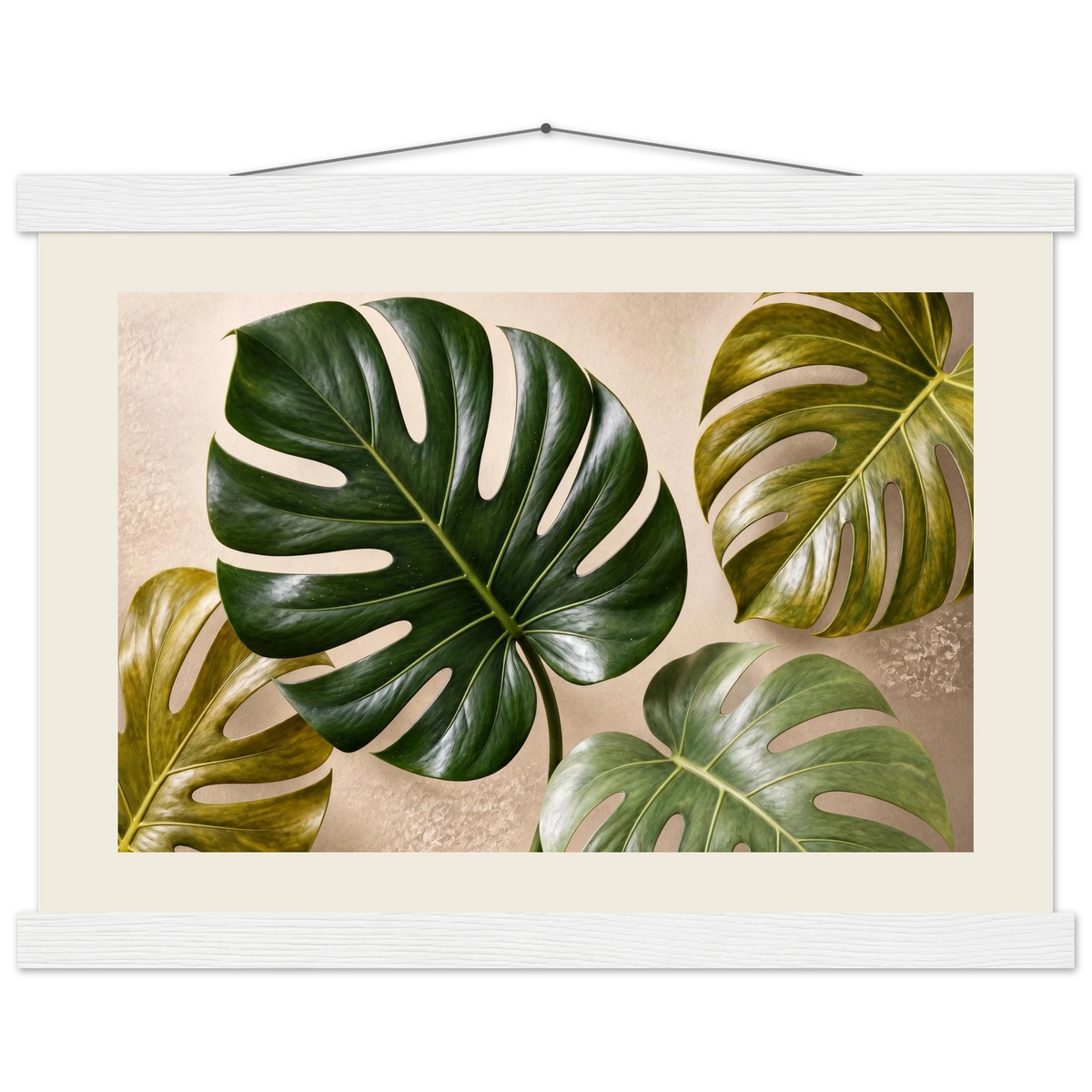 Four Greens, leaves, vivid green and impasto. Archival fine art poster shown framed.