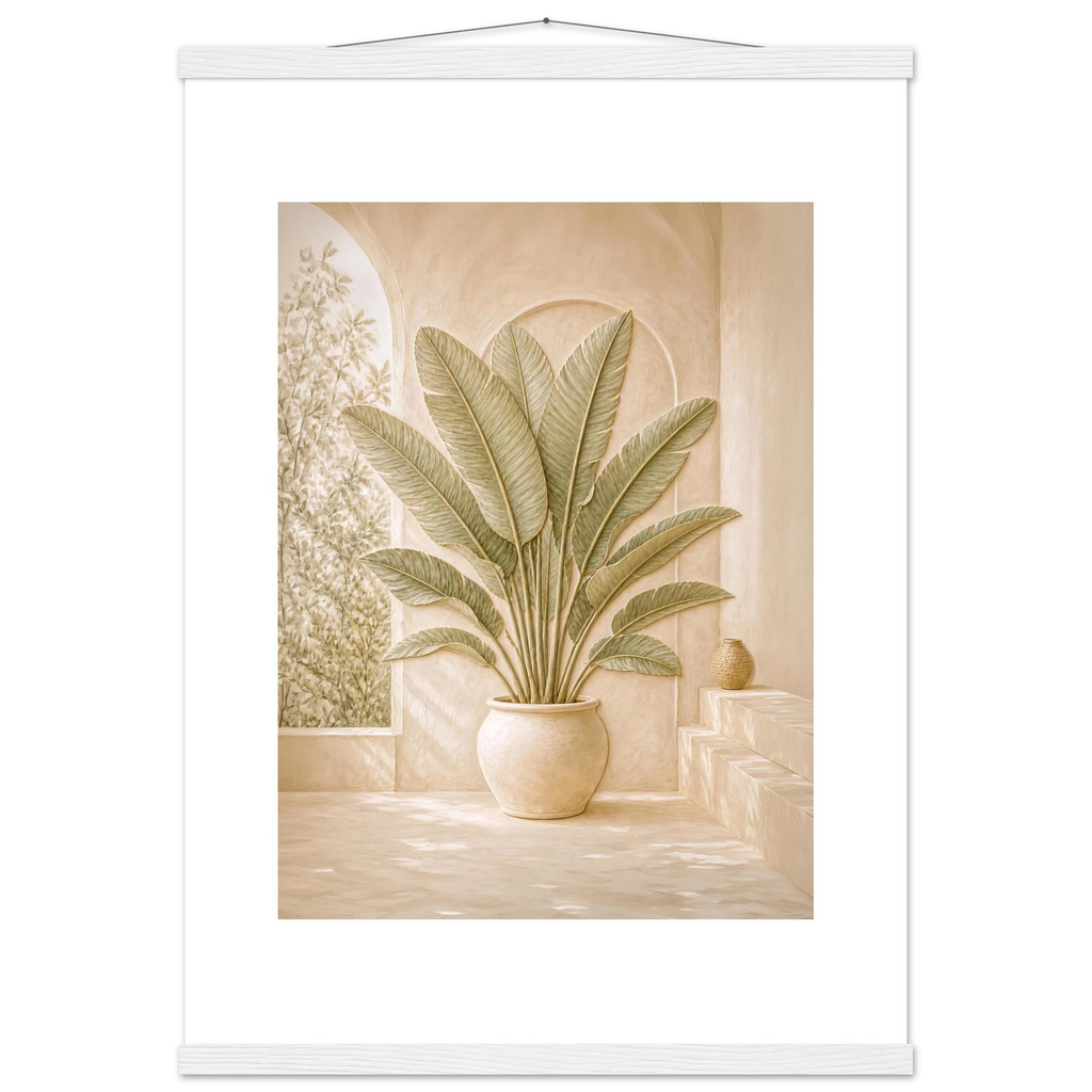 Courtyard Noon, landscape and sun. Archival fine art poster shown framed.