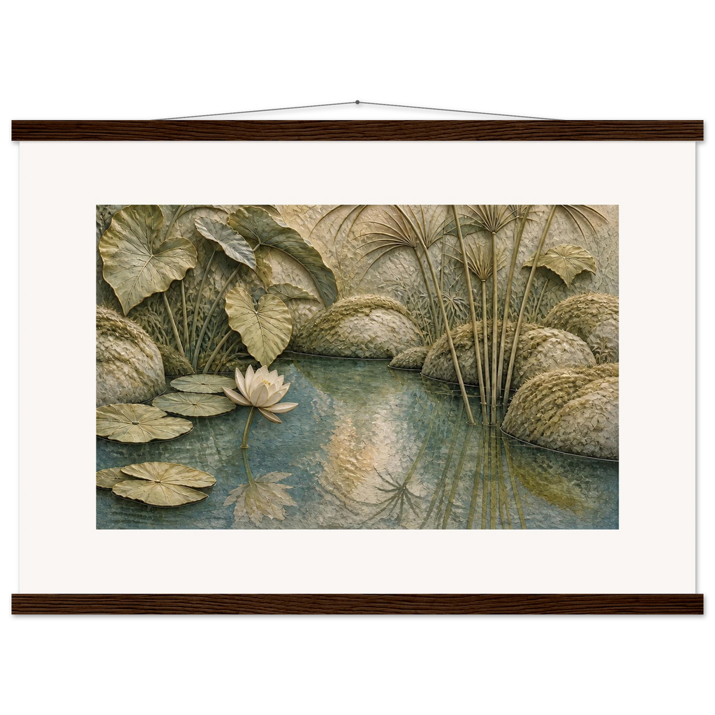 Papyrus Pond: lake, papyrus and serene greens. Museum-quality fine art poster.