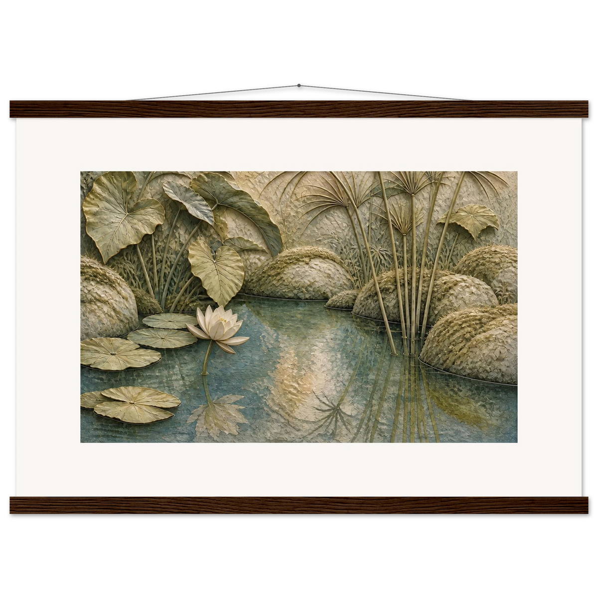 Papyrus Pond: lake, papyrus and serene greens. Museum-quality fine art poster.