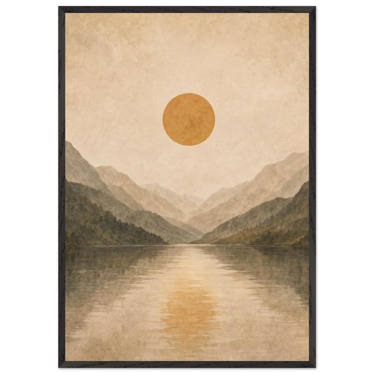 Lake Mirror: mountains, sunset and sun reflection. Framed fine art print by The Light Stays.