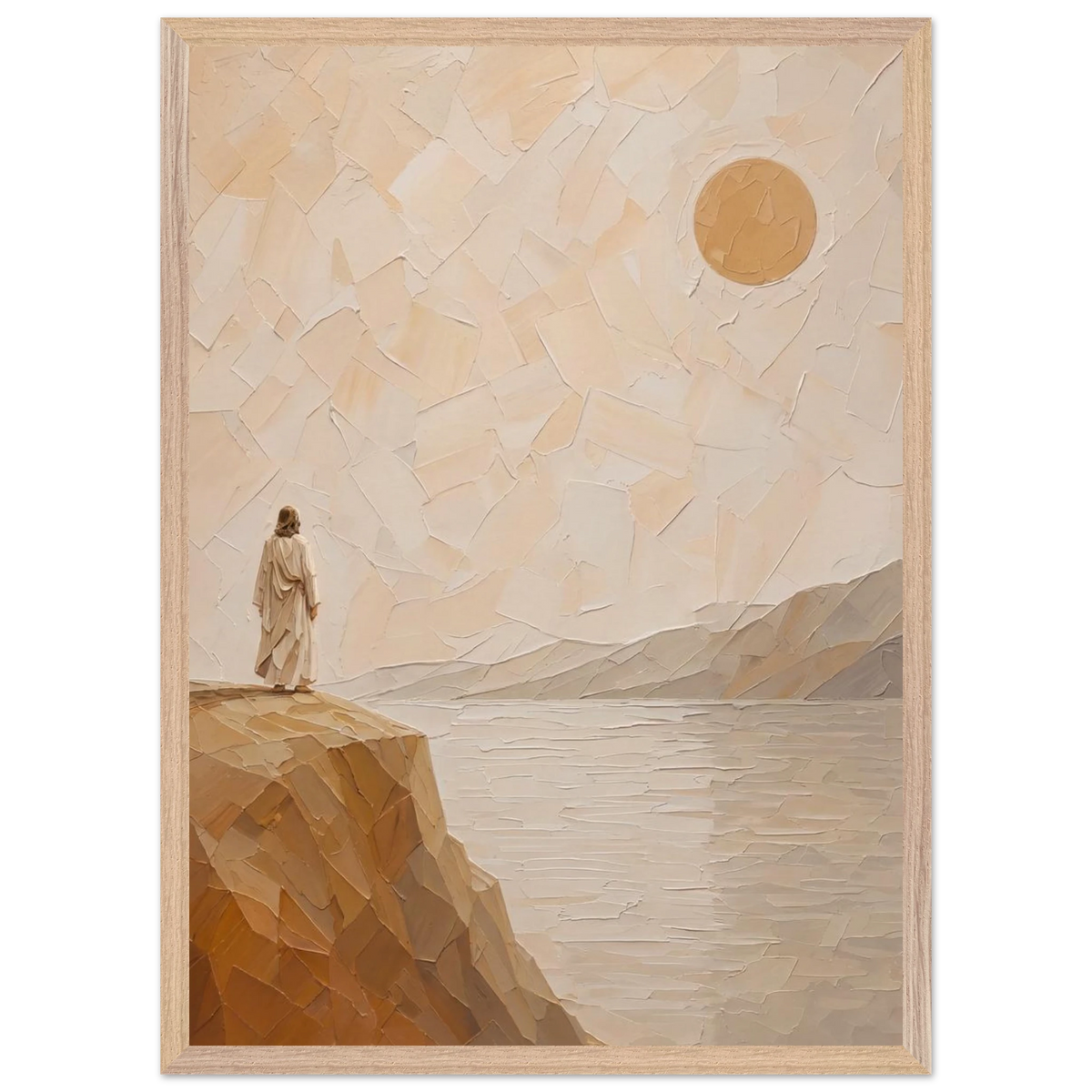 Salt Shore: jesus, cliff and sea. Framed fine art print by The Light Stays.