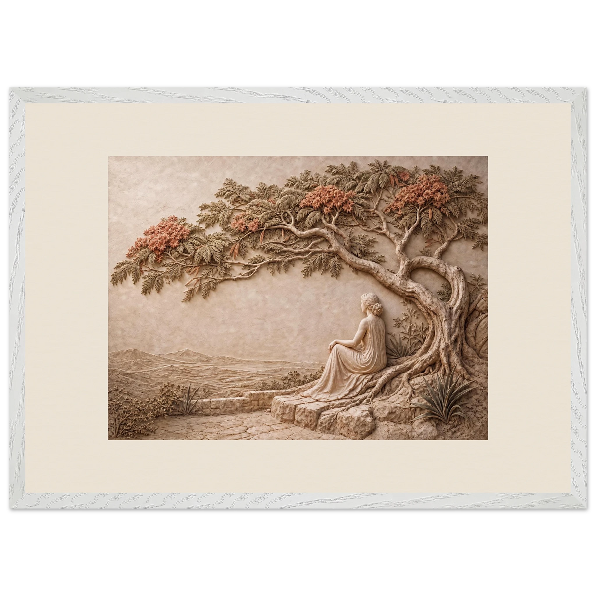 Under the Blossoms, impasto, figure and blossoming canopy. Archival framed fine art print shown framed.