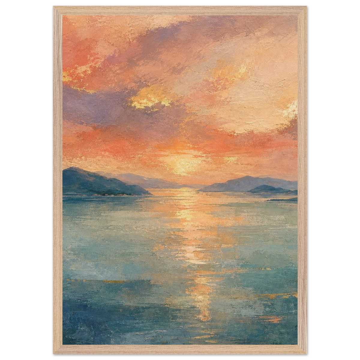 Setouchi Peach Dawn, riviera and japandi. Archival framed fine art print shown framed.