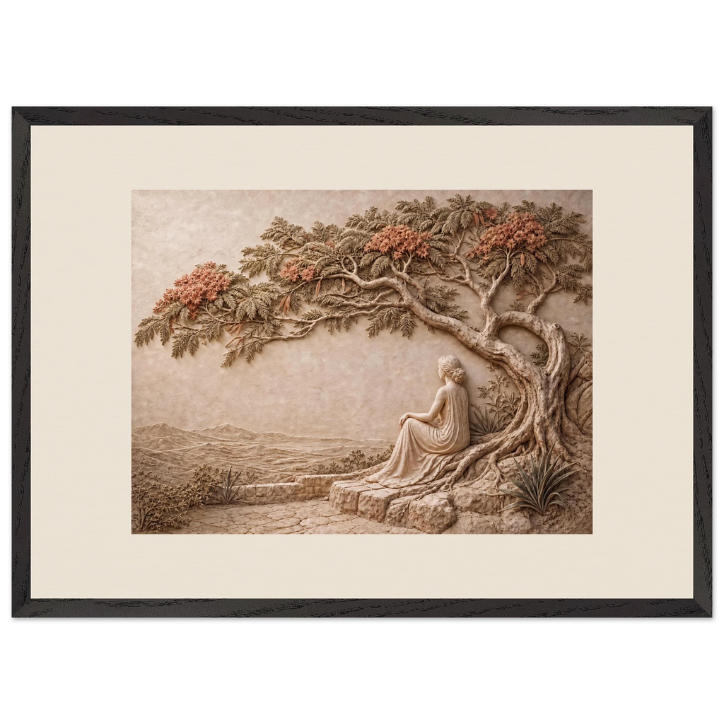 Under the Blossoms: impasto, figure and blossoming canopy. Museum-quality framed fine art print.