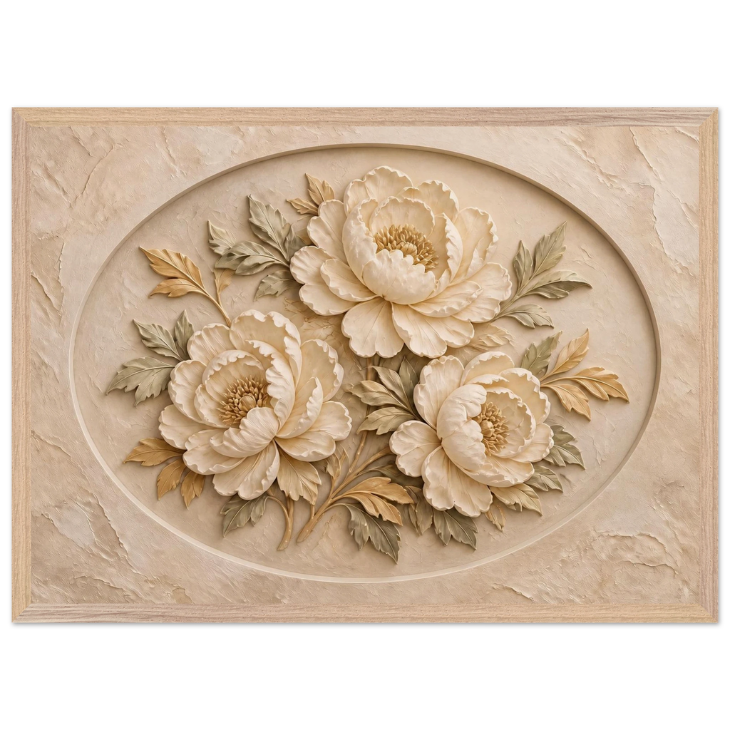 Peonies in Stone: flowers and botanical. Museum-quality framed fine art print.