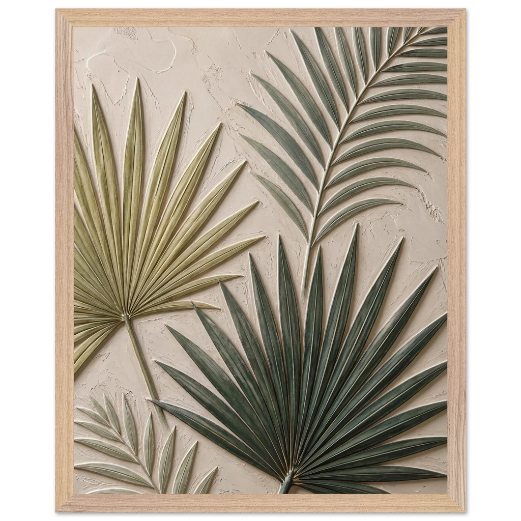 Carved Fronds: impasto, leaves and sand tones. Museum-quality framed fine art print.