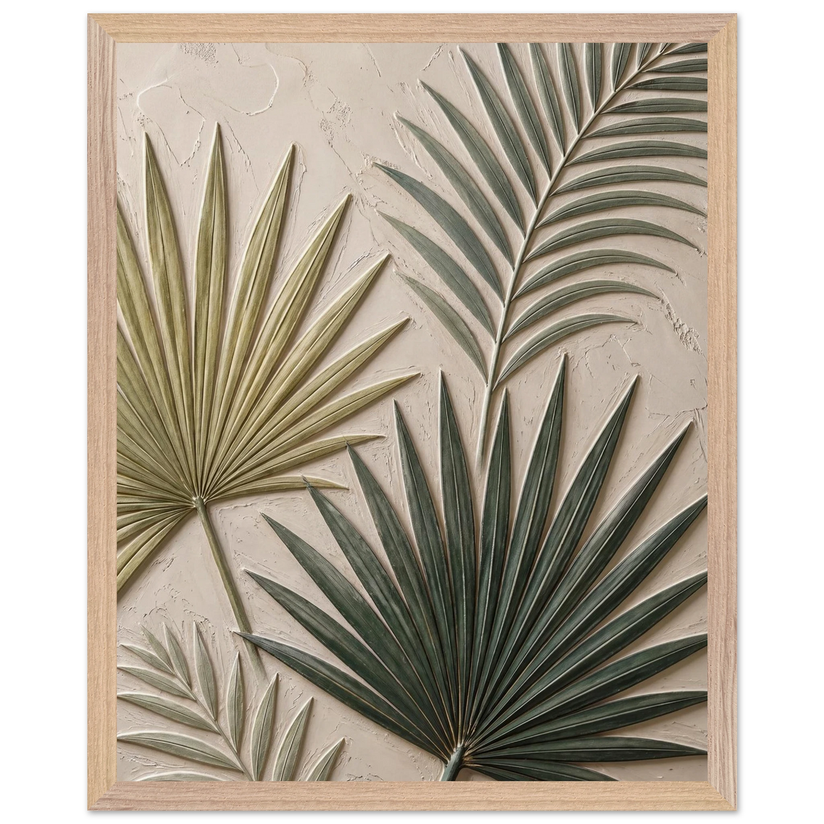 Carved Fronds: impasto, leaves and sand tones. Museum-quality framed fine art print.