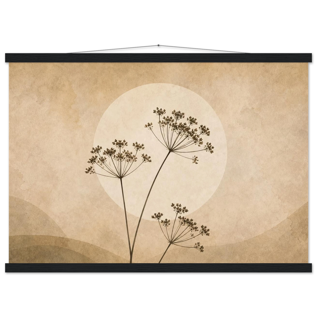 Pôster Wild Stems com suporte de madeira, hastes botânicas suaves em composição circular