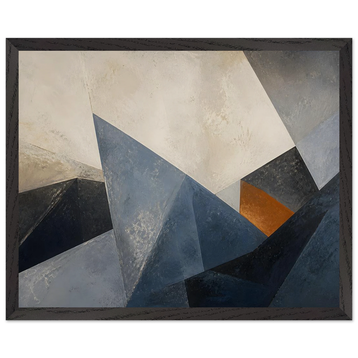 Slate Folds, abstract, mineral blue and texture. Archival framed fine art print shown framed.