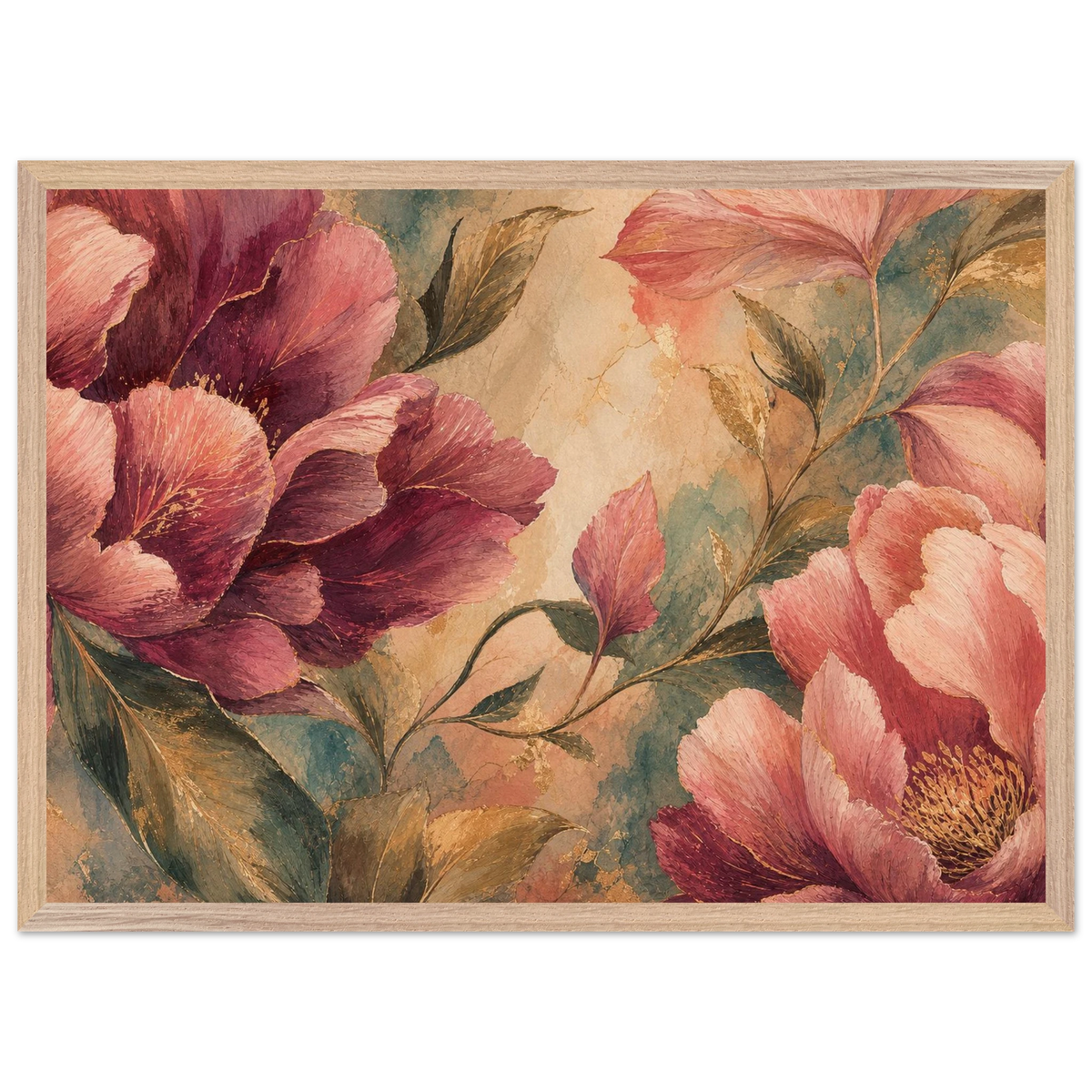 Crimson Peonies, flowers and botanical. Archival framed fine art print shown framed.