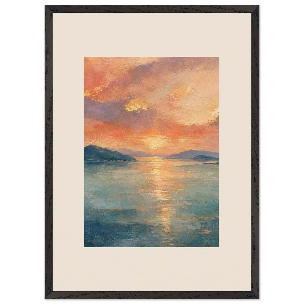 Setouchi Peach Dawn, riviera and japandi. Archival framed fine art print shown framed.