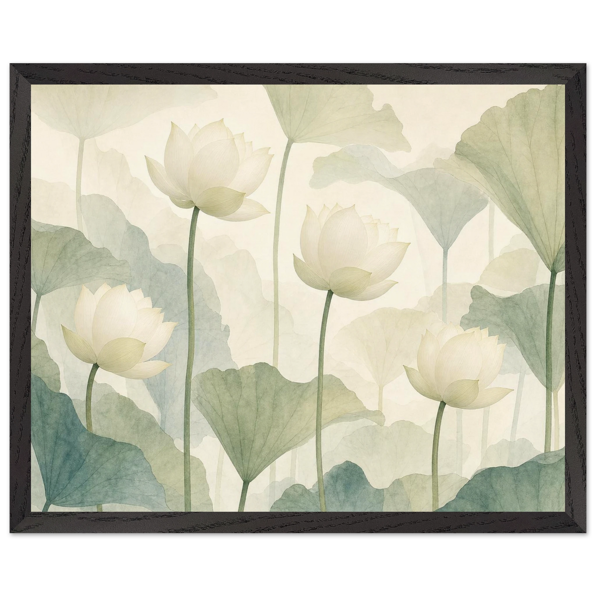 Ivory Lotus Screen: flowers and botanical. Framed fine art print, alternate frame and size.
