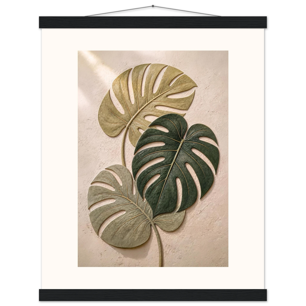 Stone Monstera, botanical and nature. Archival fine art poster shown framed.