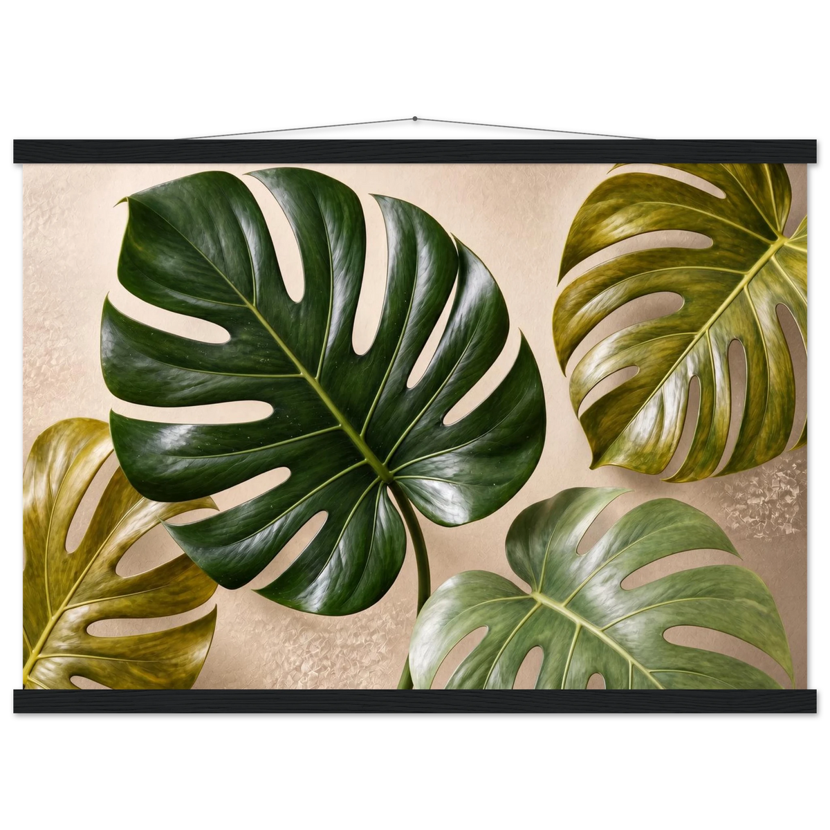 Four Greens: leaves, vivid green and impasto. Museum-quality fine art poster.