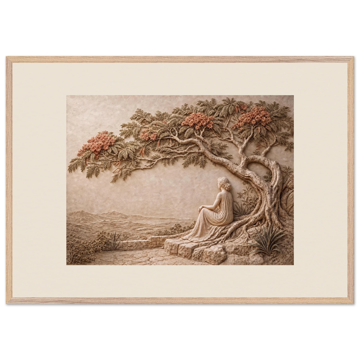 Under the Blossoms: impasto, figure and blossoming canopy. Framed fine art print, alternate frame and size.