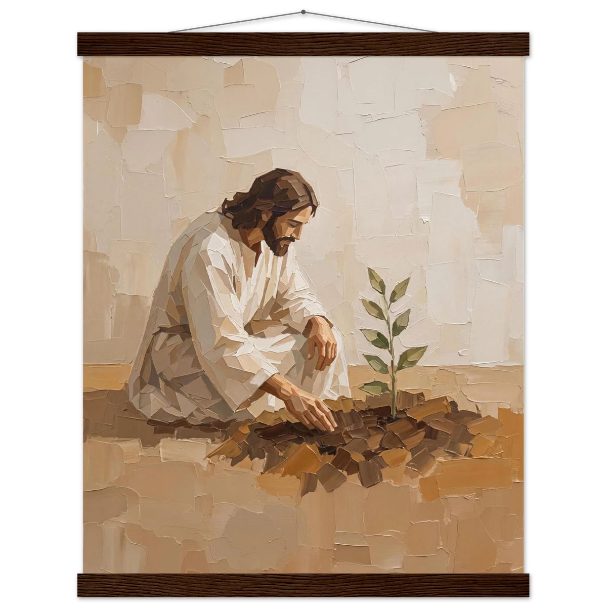 First Seeds: jesus, faith and botanical. Fine art poster with wooden hanger by The Light Stays.