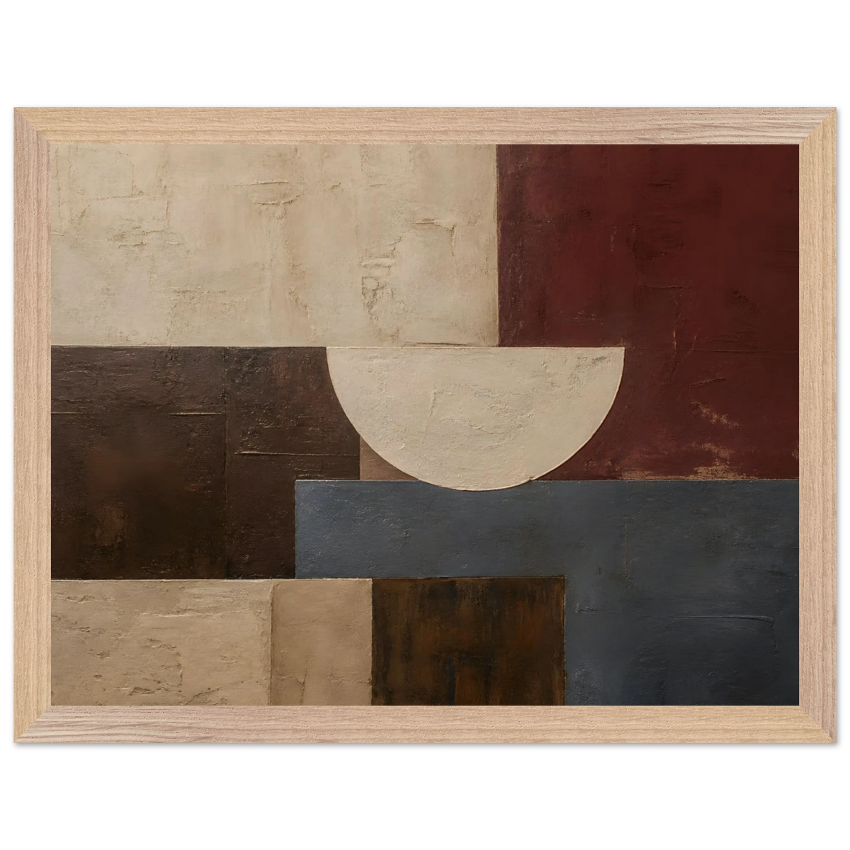 Ruby Blocks: geometric abstract, red and texture. Framed fine art print, alternate frame and size.