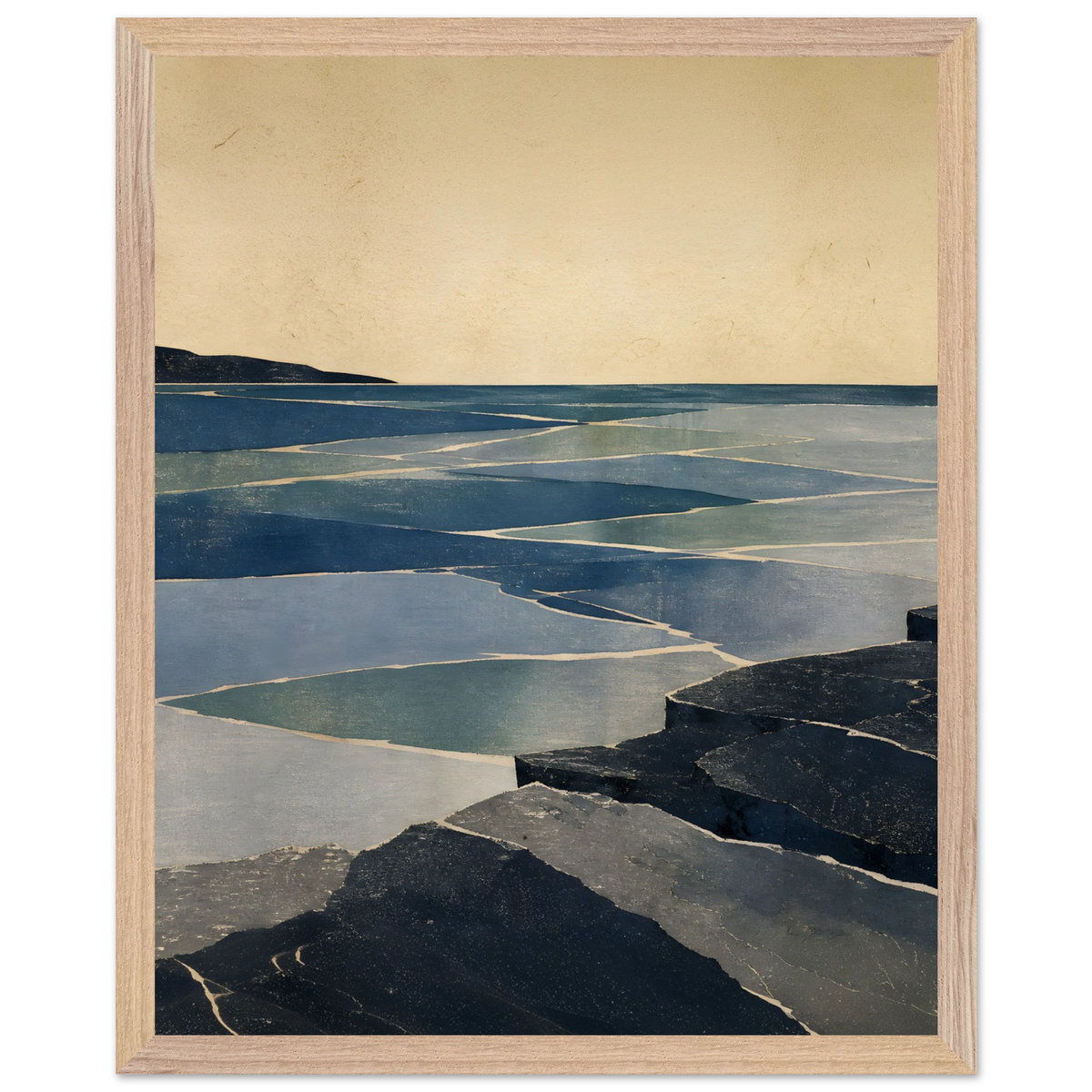Indigo Tide: coastal landscape, jade water and japandi. Framed fine art print by The Light Stays.