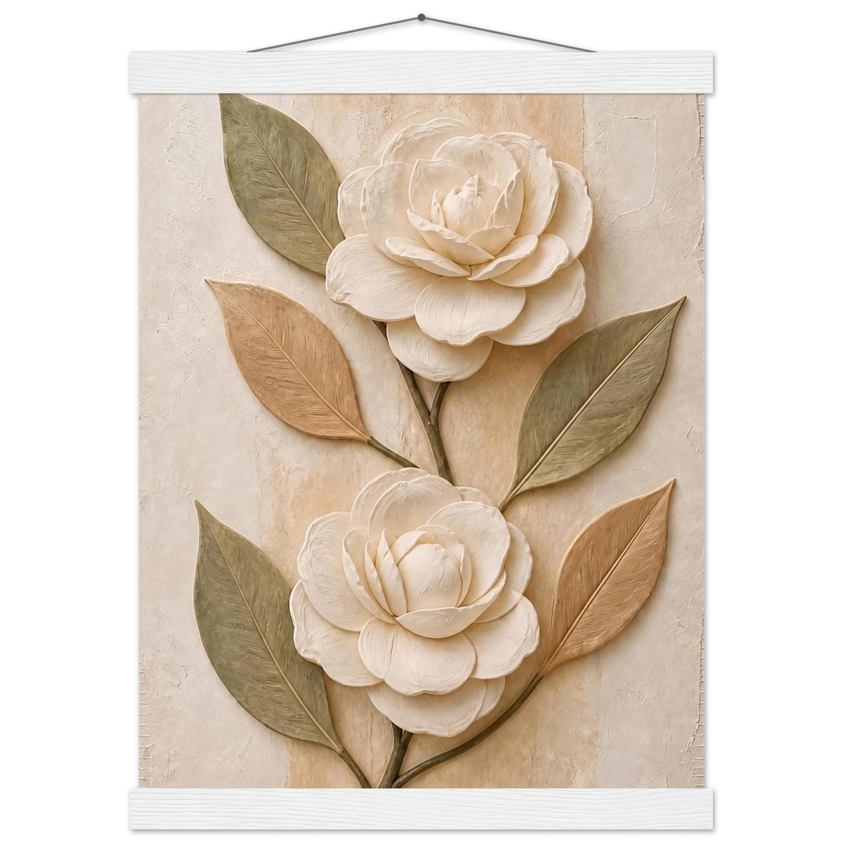 Carved Camellia: flowers and botanical. Fine art poster, alternate frame and size.