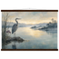 Heron at Dawn, japanese art and japandi. Archival fine art poster shown framed.