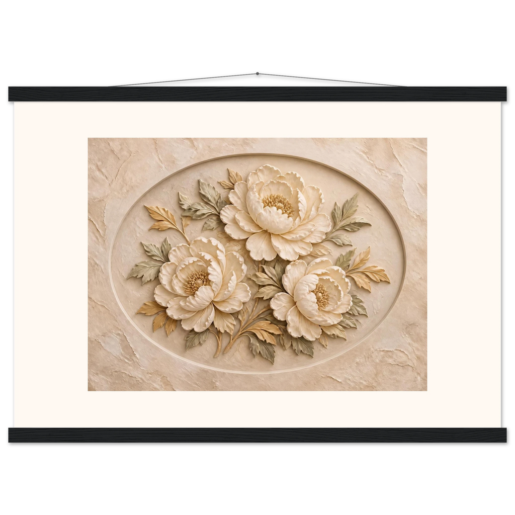 Peonies in Stone: flowers and botanical. Museum-quality fine art poster.