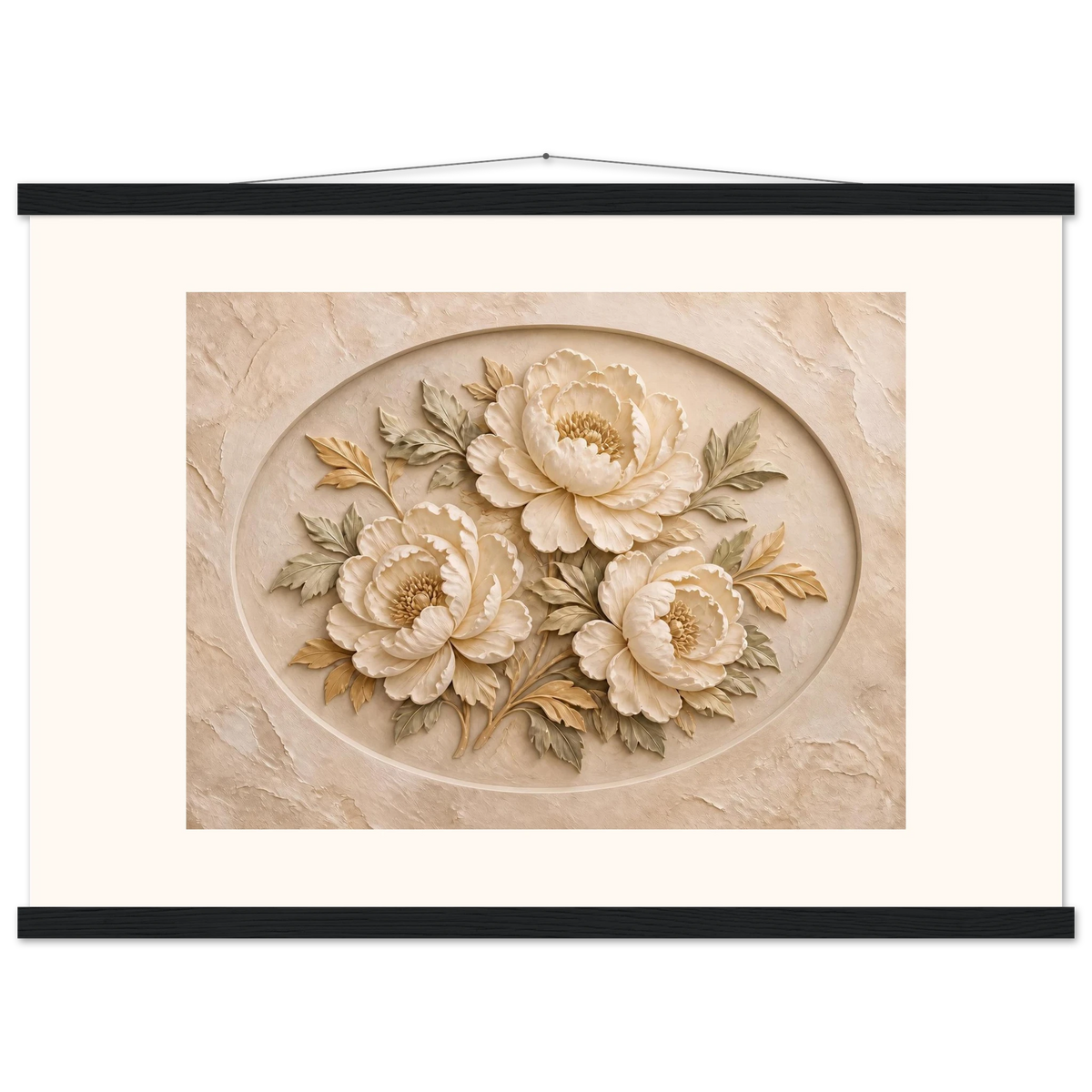 Peonies in Stone: flowers and botanical. Museum-quality fine art poster.