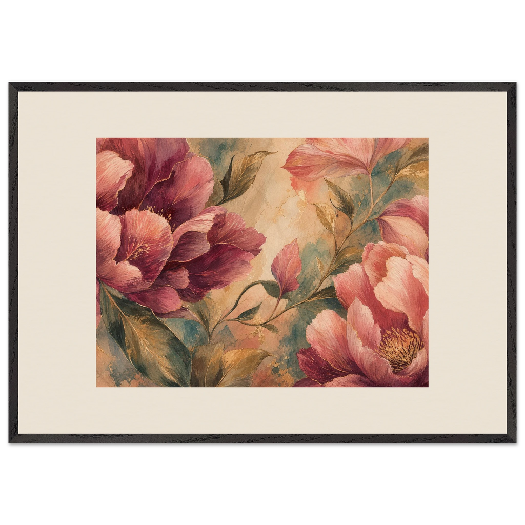 Crimson Peonies: flowers and botanical. Framed fine art print by The Light Stays.