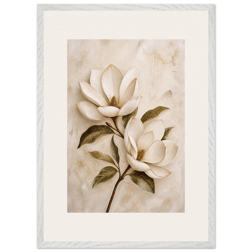 Gilded Magnolia, flowers and botanical. Archival framed fine art print shown framed.