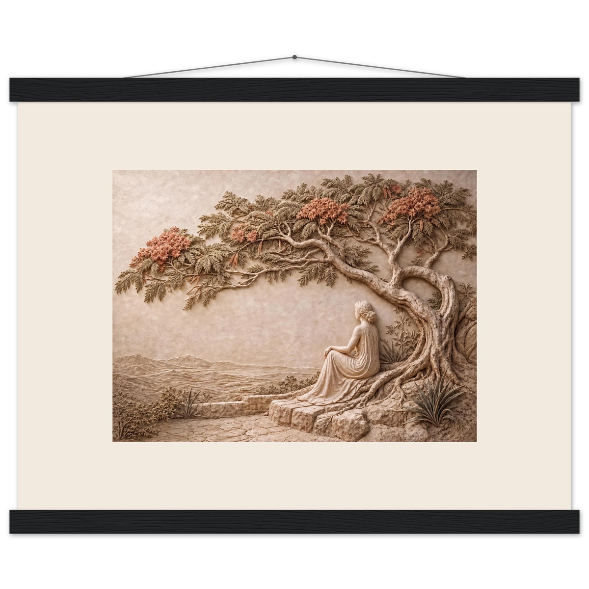 Under the Blossoms, petra and flora. Archival fine art poster shown framed.