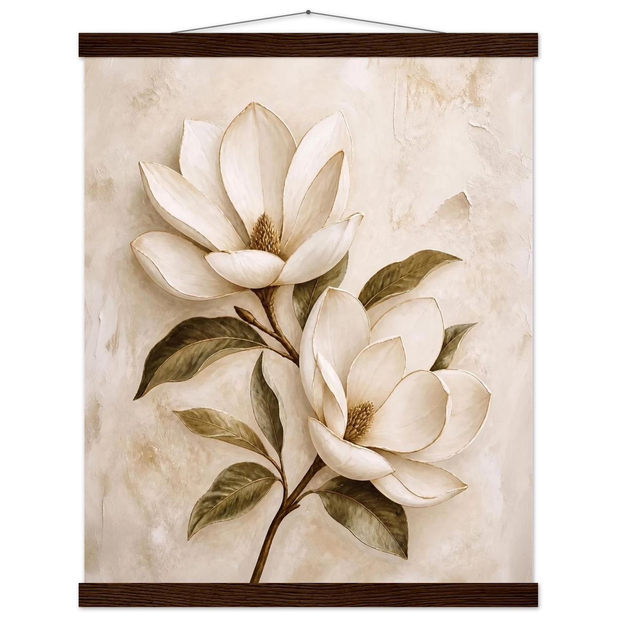 Gilded Magnolia: flowers and botanical. Museum-quality fine art poster.