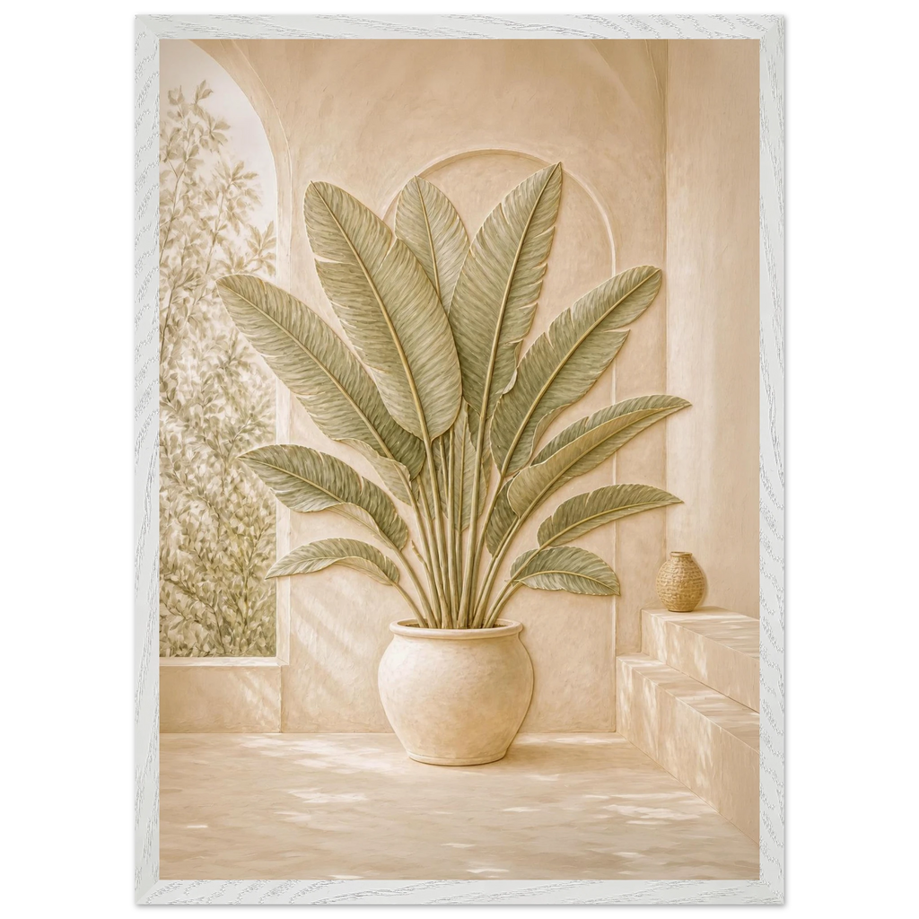 Courtyard Noon, landscape and sun. Archival framed fine art print shown framed.