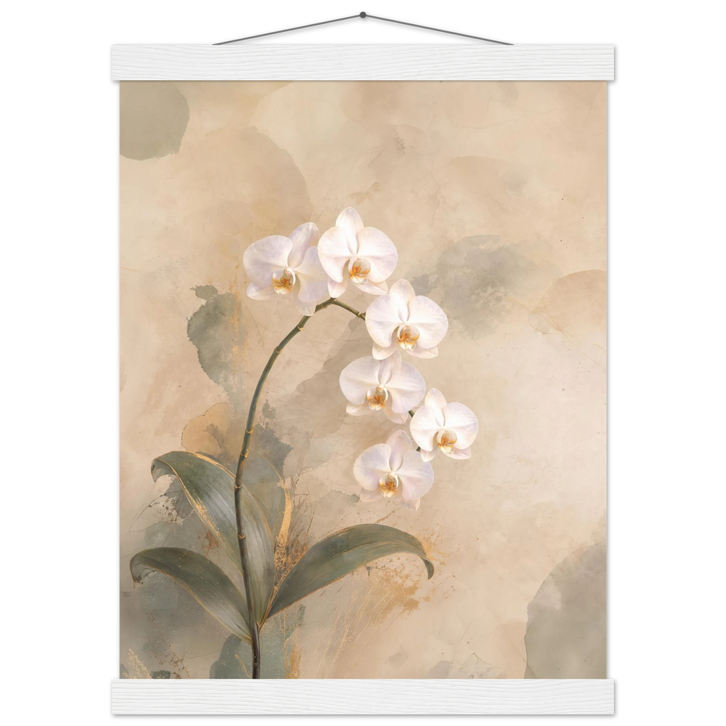 Orquídea Acesa, pôster floral com suporte de madeira da The Light Stays.