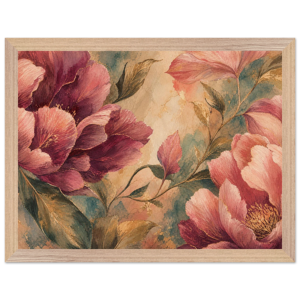 Crimson Peonies: flowers and botanical. Framed fine art print by The Light Stays.