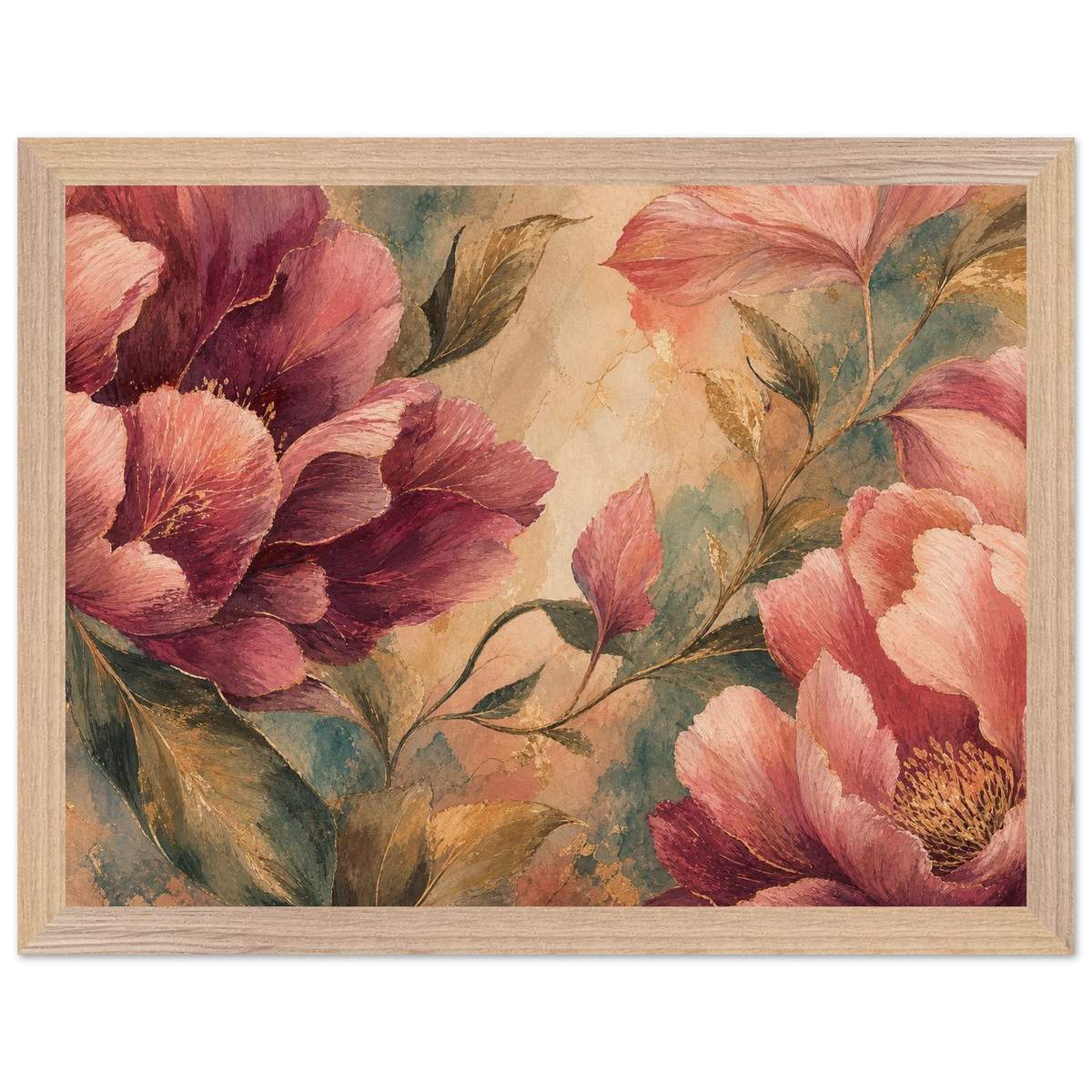 Crimson Peonies: flowers and botanical. Framed fine art print by The Light Stays.