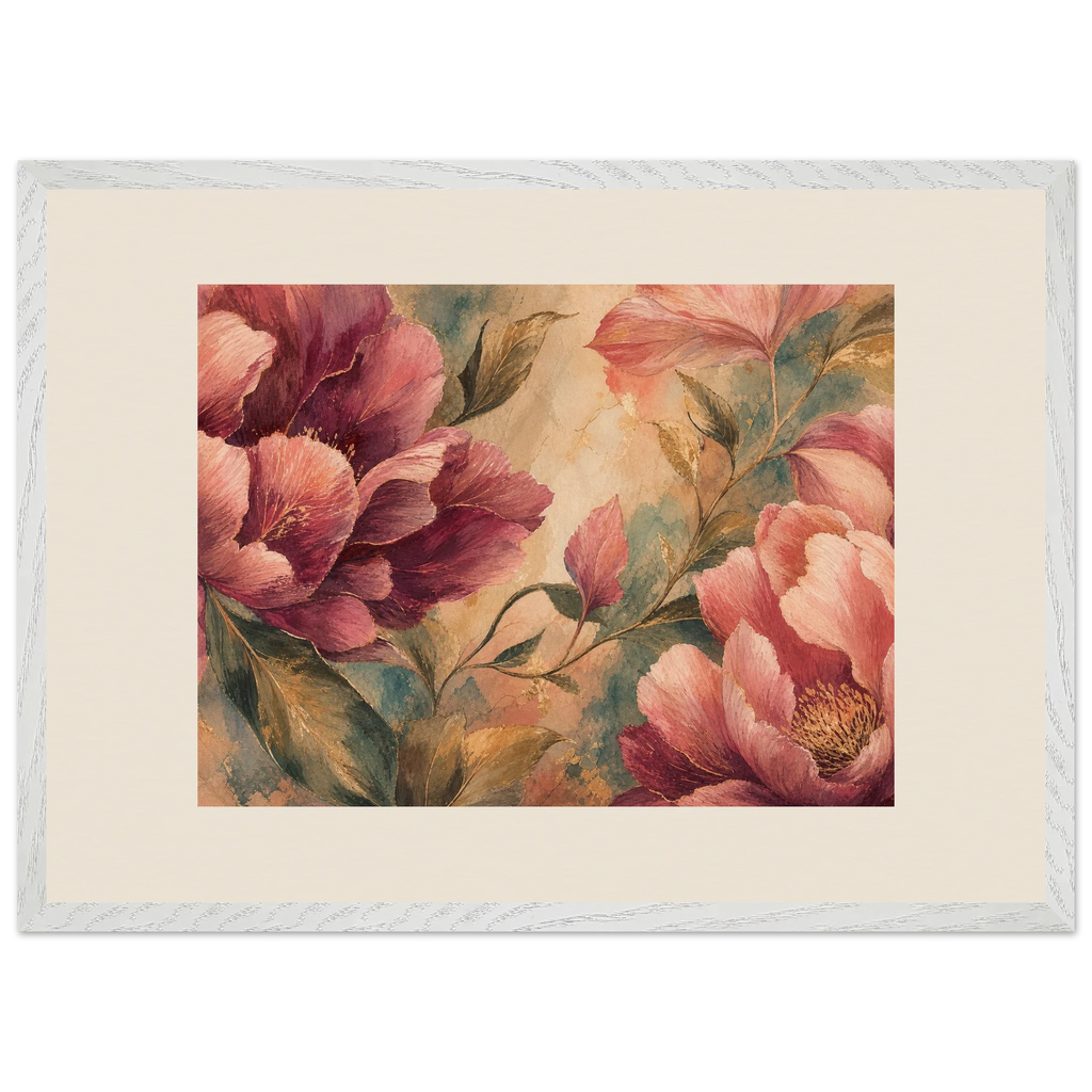 Crimson Peonies: flowers and botanical. Framed fine art print by The Light Stays.