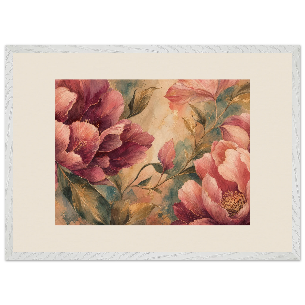 Crimson Peonies: flowers and botanical. Framed fine art print by The Light Stays.