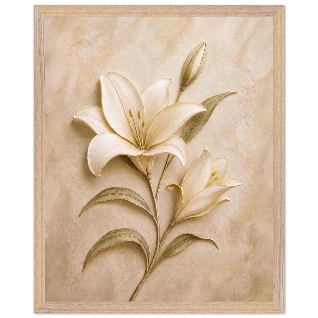 Alabaster Lily, flowers and botanical. Archival framed fine art print shown framed.
