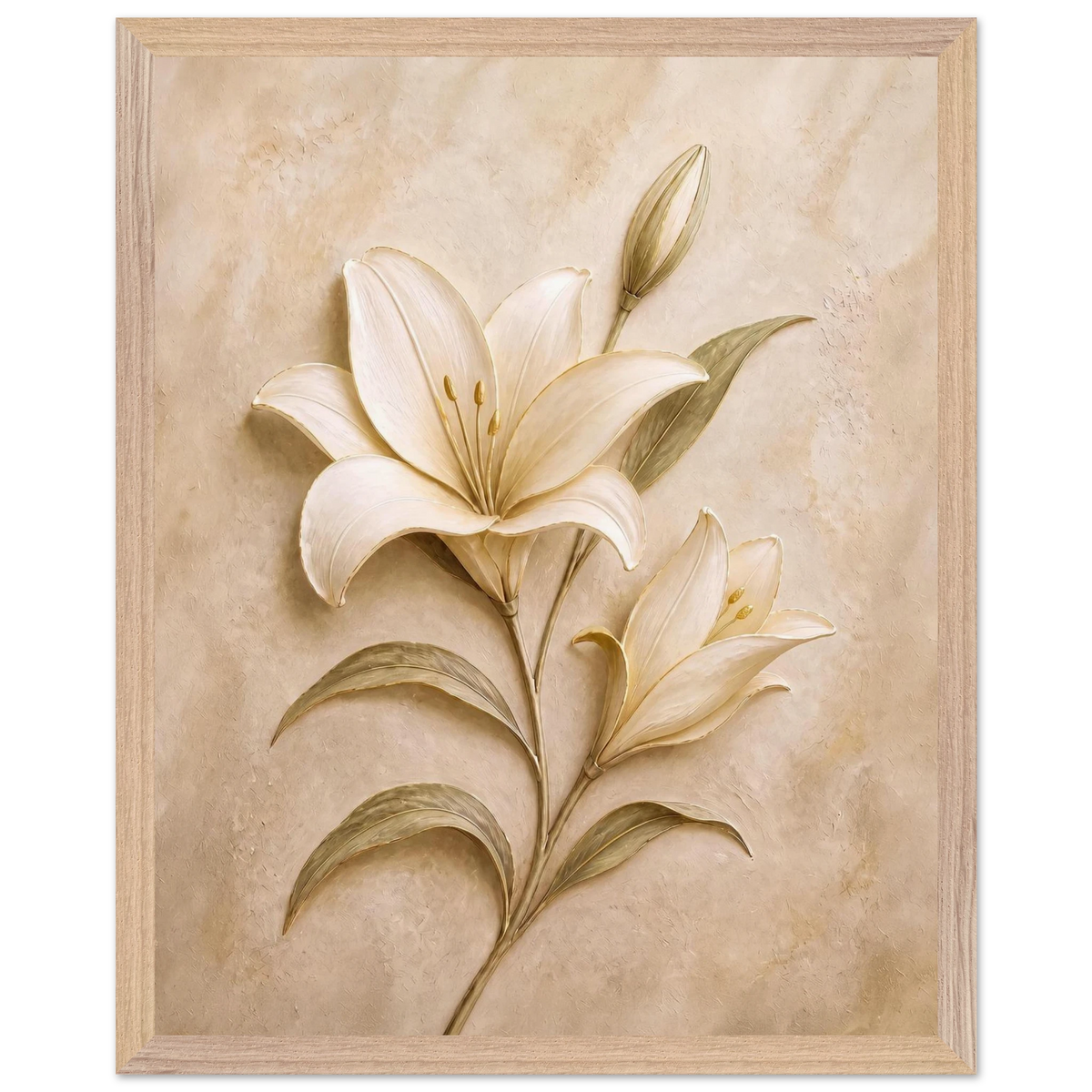 Alabaster Lily, flowers and botanical. Archival framed fine art print shown framed.